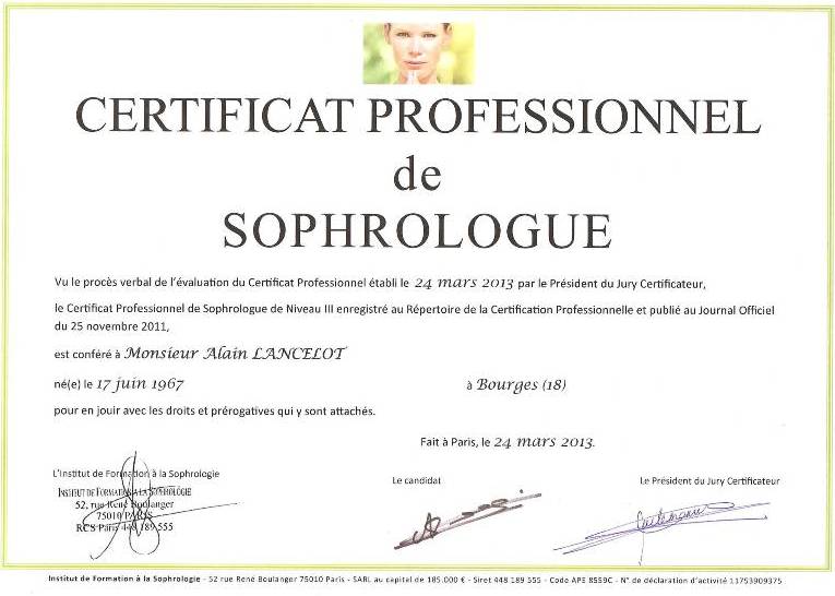 Certificat Professionnel de Sophrologue RNCP 2013